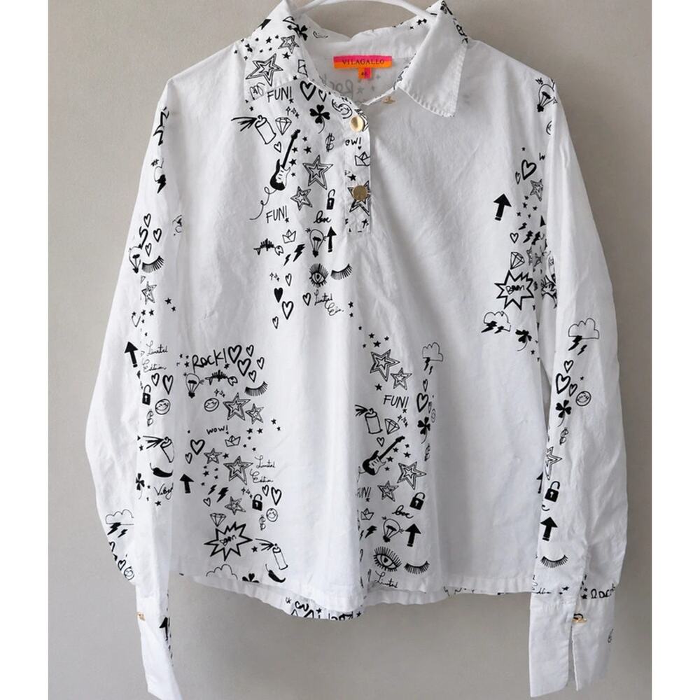 Vilagallo 100% Cotton Designer Graffiti Blouse Size XL MSRP $229
